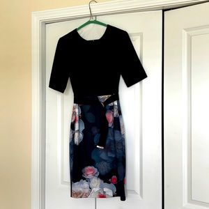 Ted Baker Dress. Beautiful zipper up the back floral bottom with black top.